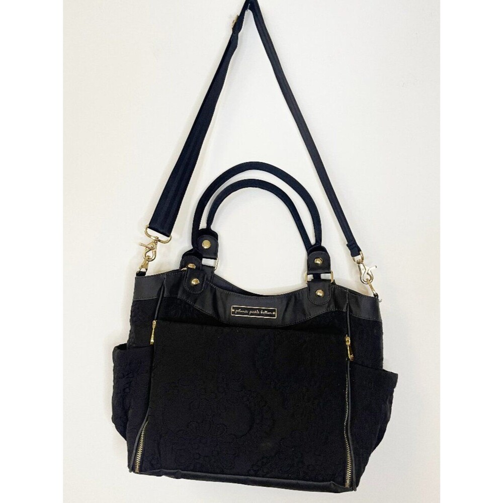 Petunia Pickle Bottom Black Embroidered Diaper Bag Convertible Tote Crossbody